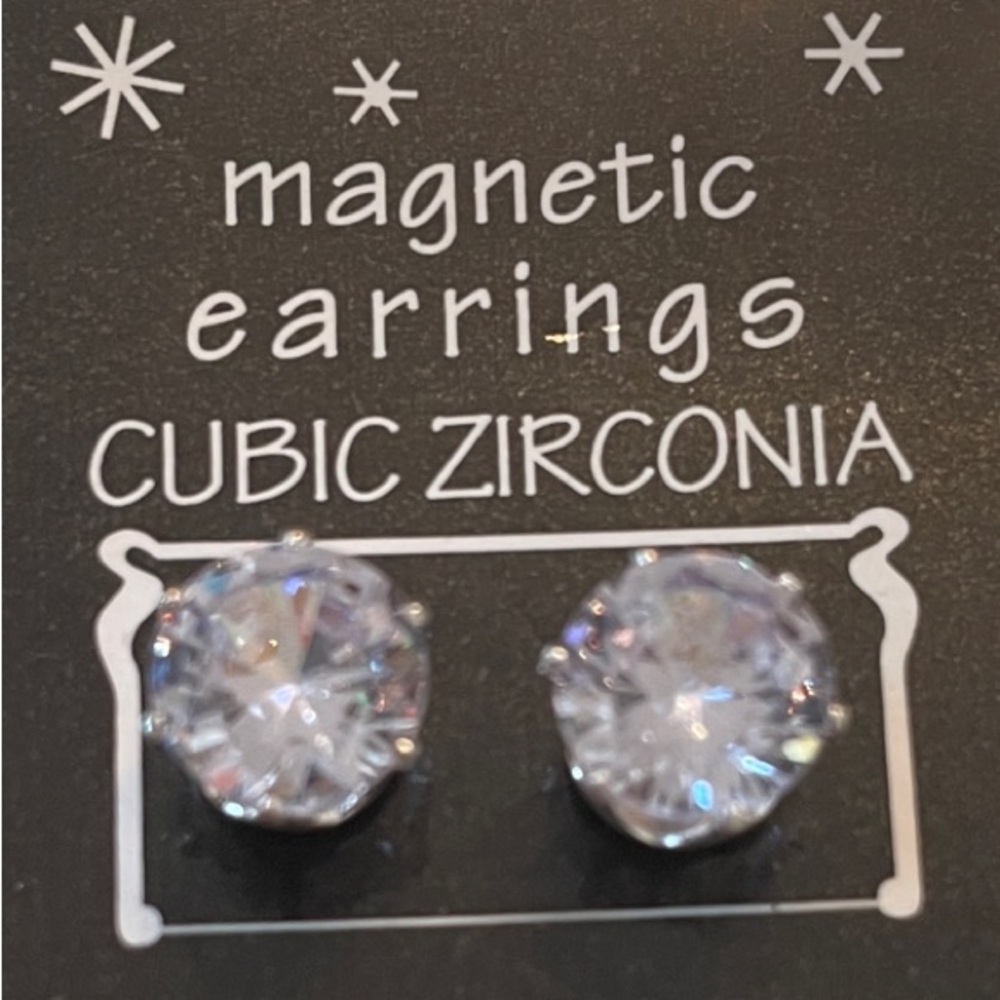 Cubic Zirconia Magnetic Earrings with Silver hardware & closure